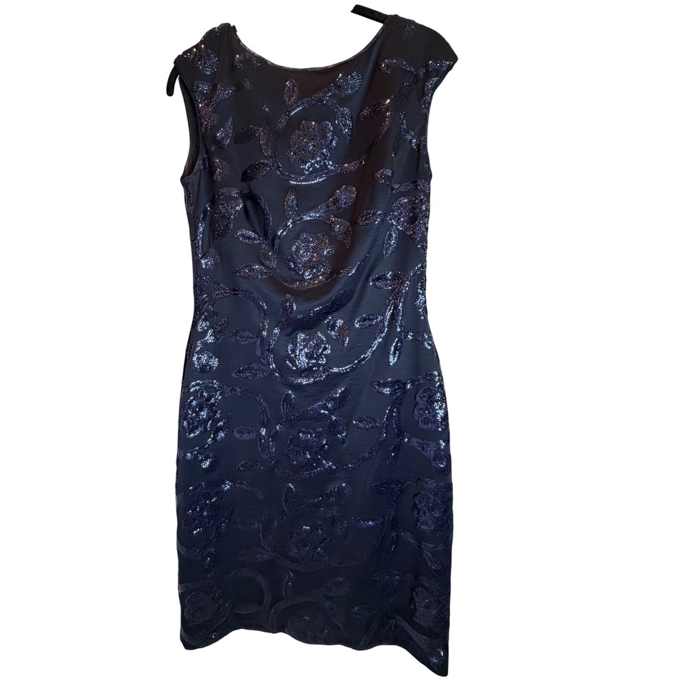Lauren Ralph Lauren Navy Blue Sequin Floral Sheath Dress V-Back Size 6